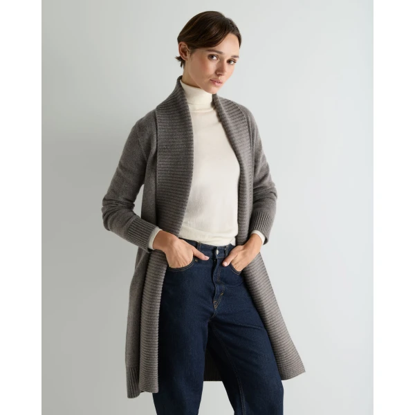 N.Peal Abbey Cashmere Cardigan in Wood Smoke Brown