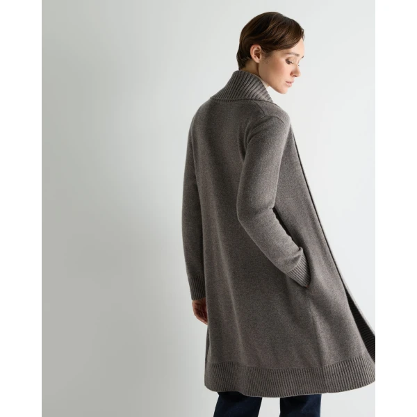 N.Peal Abbey Cashmere Cardigan in Wood Smoke Brown