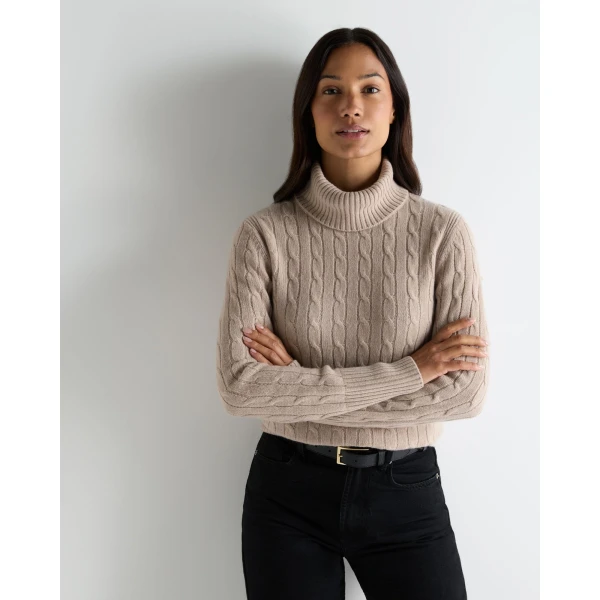N.Peal Adelyn Cable Roll Cashmere Jumper in Cashew Brown