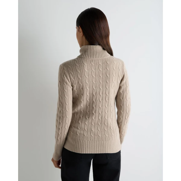 N.Peal Adelyn Cable Roll Cashmere Jumper in Cashew Brown