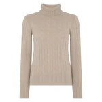 N.Peal Adelyn Cable Roll Cashmere Jumper in Cashew Brown | Turtlenecks | Coveti
