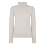 N.Peal Adelyn Cable Roll Cashmere Jumper in Pebble Grey | Turtlenecks | Coveti