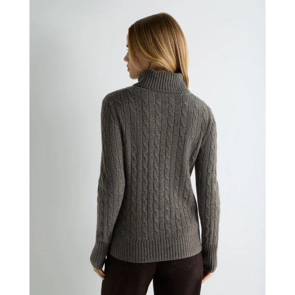 N.Peal Adelyn Cable Roll Cashmere Jumper in Wood Smoke Brown