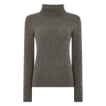 N.Peal Adelyn Cable Roll Cashmere Jumper in Wood Smoke Brown | Turtlenecks | Coveti