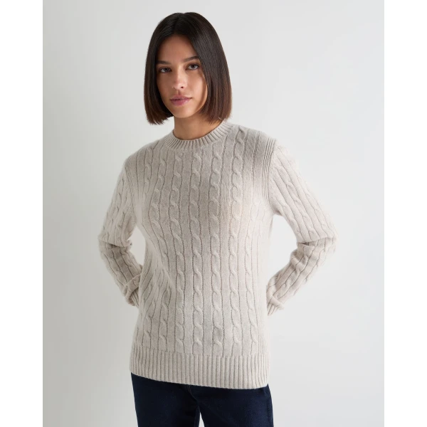 N.Peal Adelyn Cable Round Neck Cashmere Jumper in Pebble Grey