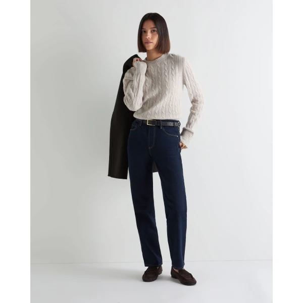 N.Peal Adelyn Cable Round Neck Cashmere Jumper in Pebble Grey