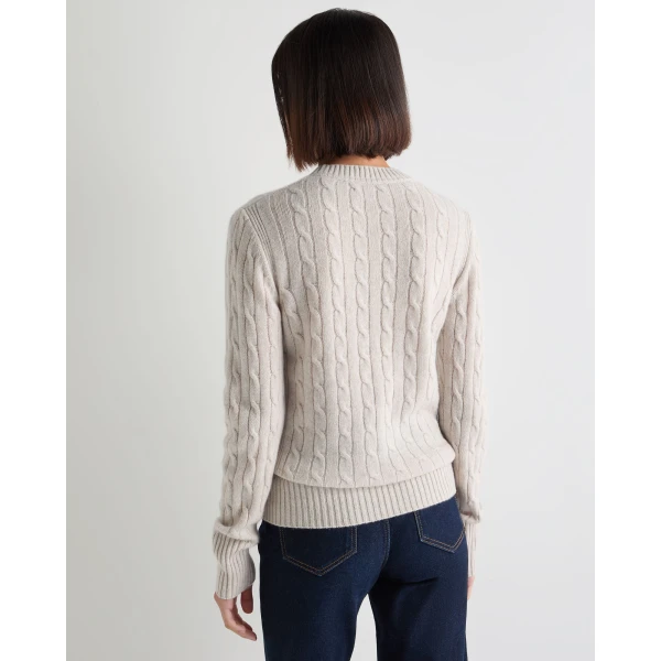 N.Peal Adelyn Cable Round Neck Cashmere Jumper in Pebble Grey