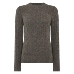 N.Peal Adelyn Cable Round Neck Cashmere Jumper in Wood Smoke Brown | Sweaters | Coveti