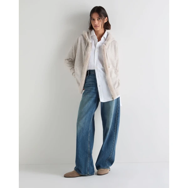 N.Peal Alicia Fur Trim Cashmere Hoodie in Pebble Grey