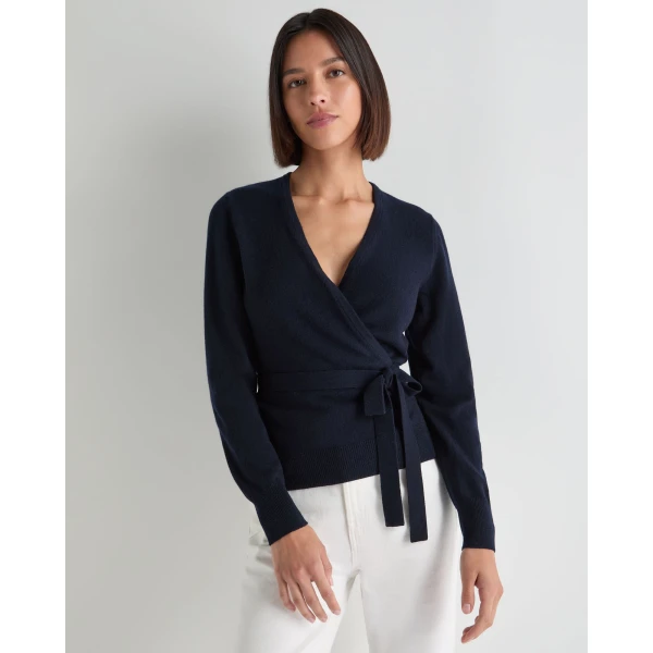 N.Peal Arabella Wrap Cashmere Cardigan in Navy Blue