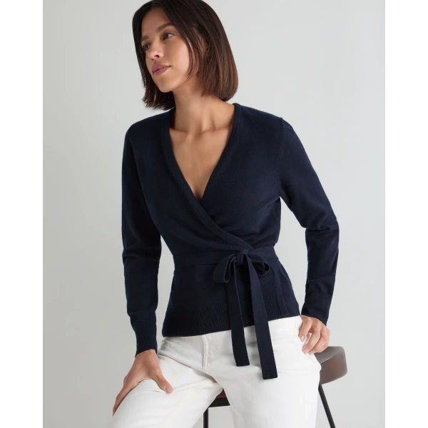 N.Peal Arabella Wrap Cashmere Cardigan in Navy Blue
