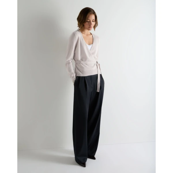 N.Peal Arabella Wrap Cashmere Cardigan in Snow Grey