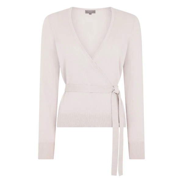 N.Peal Arabella Wrap Cashmere Cardigan in Snow Grey | Cardigan | Coveti