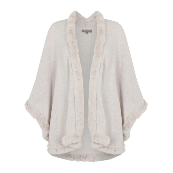 N.Peal Ayla Fur Trim Cashmere Cape in Pebble Grey | Knitwear | Coveti