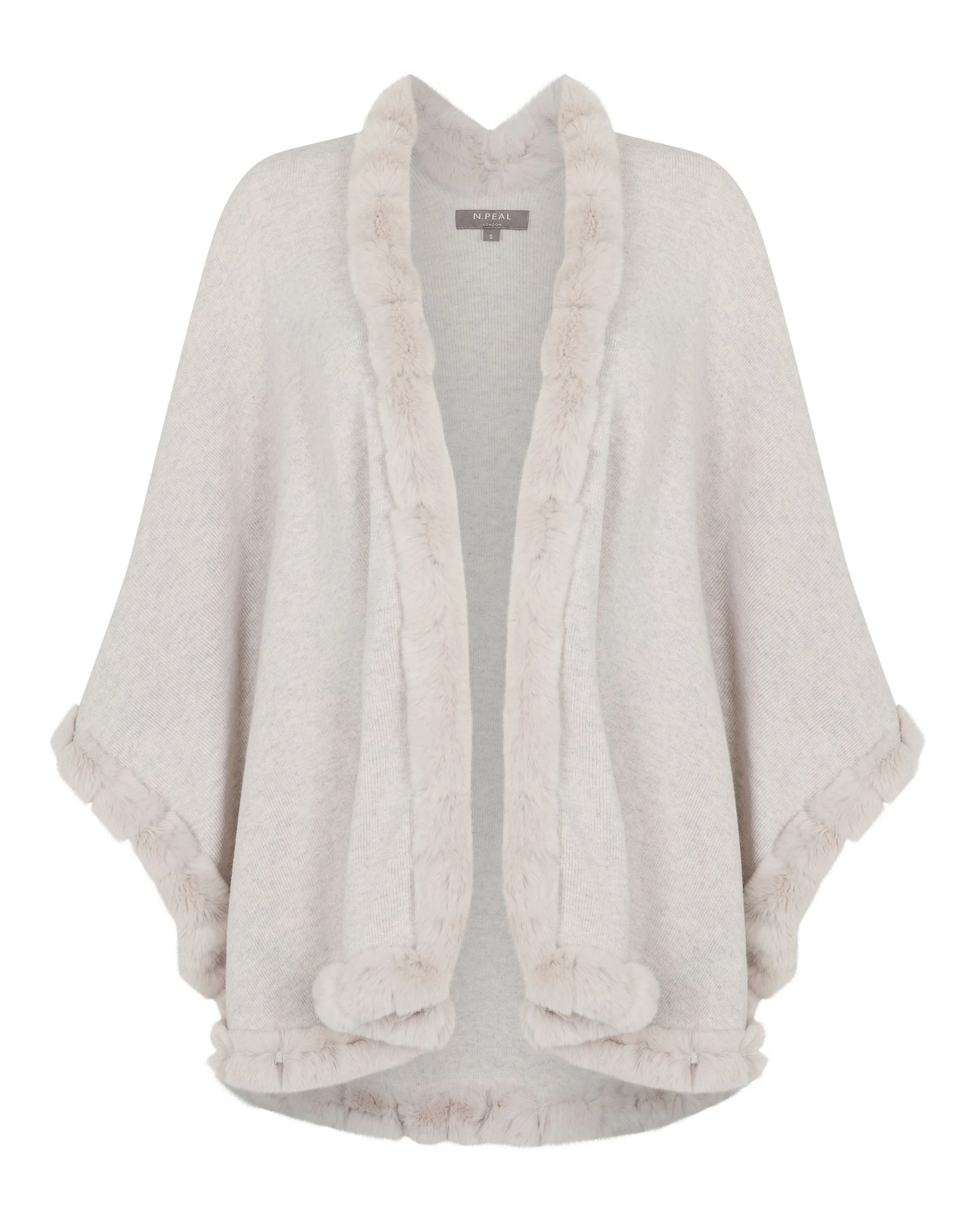 N.Peal Ayla Fur Trim Cashmere Cape in Pebble Grey N.Peal Ayla Fur Trim Cashmere Cape in Pebble Grey | Knitwear | Coveti