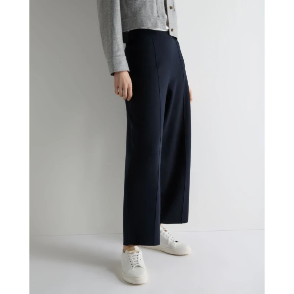 N.Peal Barrel Leg Cotton Blend Trouser in Navy Blue