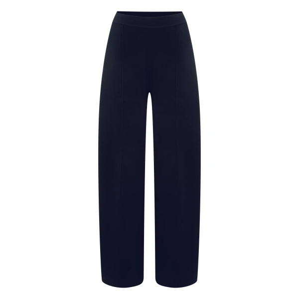 Barrel Leg Cotton Blend Trouser in Navy Blue