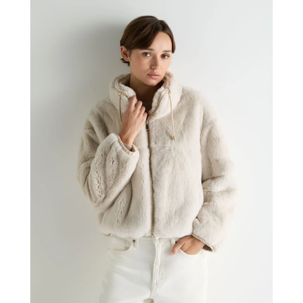 N.Peal Blouson Rex Fur Jacket in Beige Brown