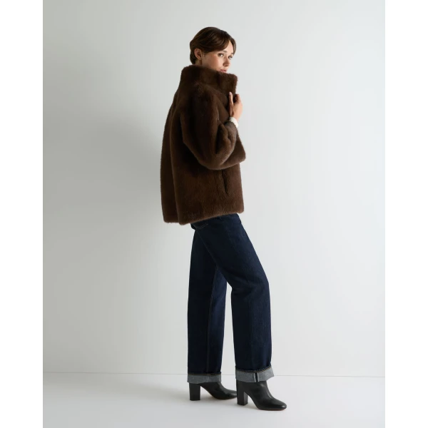 N.Peal Bracelet Sleeve Faux Mink Jacket in Brown
