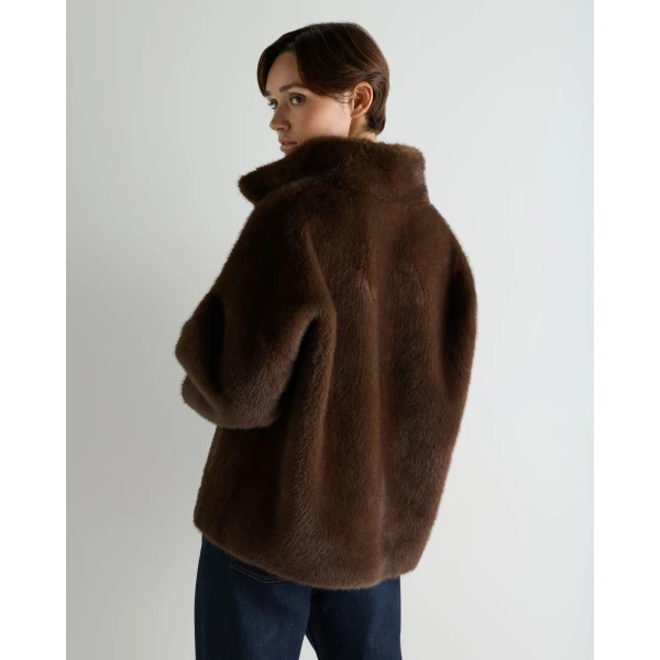 N.Peal Bracelet Sleeve Faux Mink Jacket in Brown