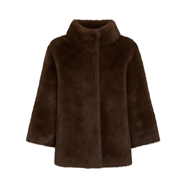 Bracelet Sleeve Faux Mink Jacket in Brown