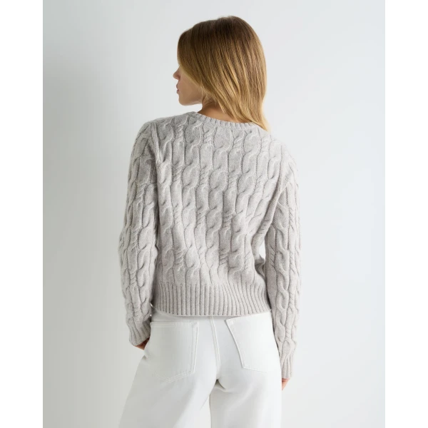 N.Peal Cable Cashmere Cardigan in Cashmere Grey Melange
