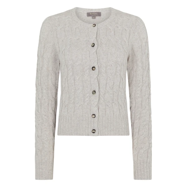 N.Peal Cable Cashmere Cardigan in Cashmere Grey Melange | Cardigan | Coveti