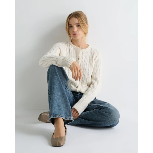 N.Peal Cable Cashmere Cardigan in New Ivory White