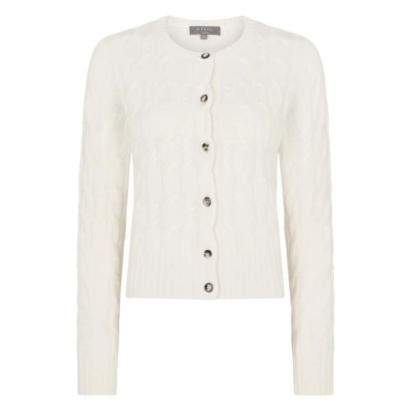 N.Peal Cable Cashmere Cardigan in New Ivory White | Cardigan | Coveti
