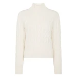 N.Peal Cable Knit Funnel Neck Cashmere Jumper in New Ivory White | Turtlenecks | Coveti