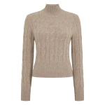 N.Peal Cable Knit Funnel Neck Cashmere Jumper in Oatmeal Brown | Turtlenecks | Coveti
