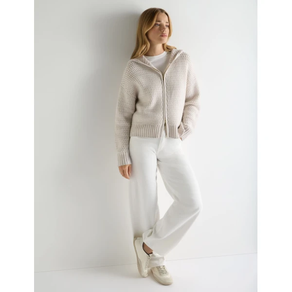 N.Peal Cashmere Chevron Cashmere Hoodie With Lurex in Frost White Sparkle