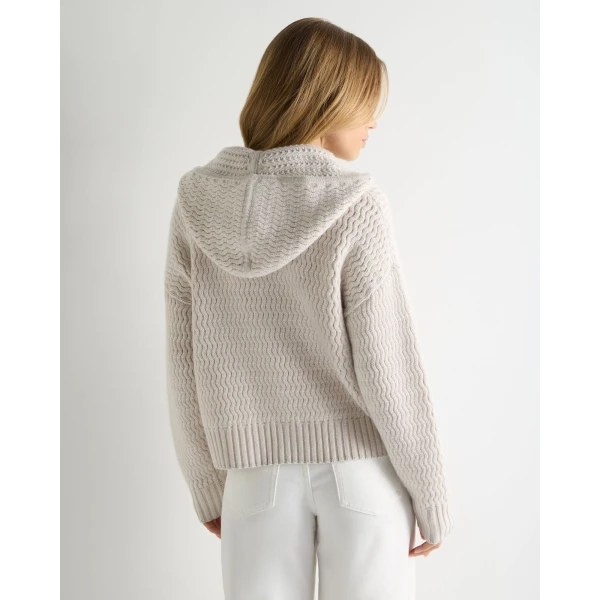N.Peal Cashmere Chevron Cashmere Hoodie With Lurex in Frost White Sparkle