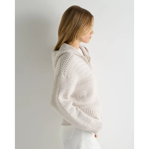 N.Peal Cashmere Chevron Cashmere Hoodie With Lurex in Frost White Sparkle