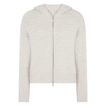 N.Peal Cashmere Chevron Cashmere Hoodie With Lurex in Frost White Sparkle | Hoodies | Coveti
