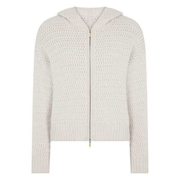 N.Peal Cashmere Chevron Cashmere Hoodie With Lurex in Frost White Sparkle | Hoodies | Coveti