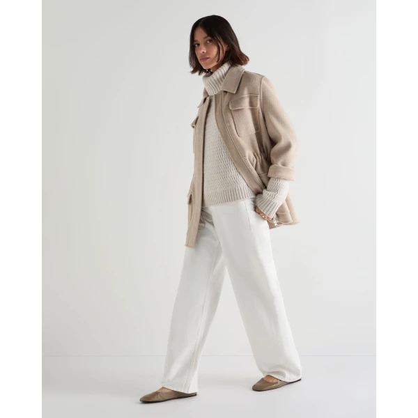 N.Peal Cashmere Chevron Roll Neck Cashmere Jumper With Lurex in Frost White Sparkle