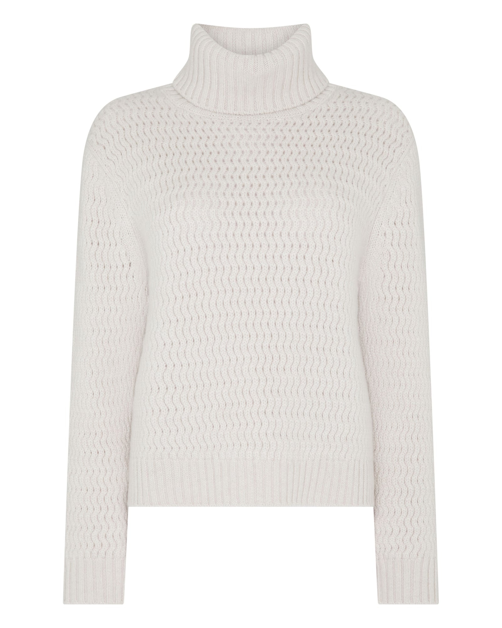 Mini Lin Bucket N.Peal Cashmere Chevron Roll Neck Cashmere Jumper With Lurex in Frost ...