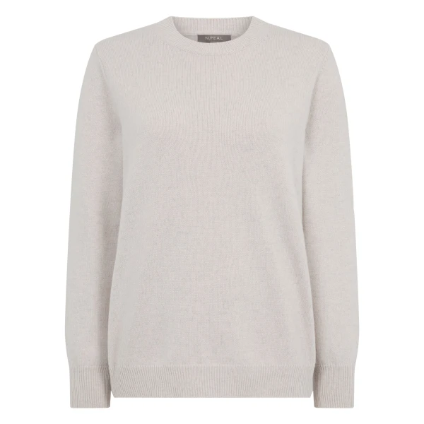 N.Peal Cashmere Crew Neck Jumper in Arctic Grey Melange | Sweaters | Coveti