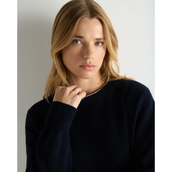 N.Peal Cashmere Crew Neck Jumper in Navy Blue