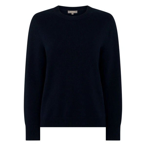 N.Peal Cashmere Crew Neck Jumper in Navy Blue | Sweaters | Coveti