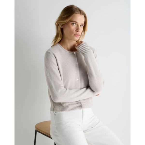 N.Peal Chunky Crop Cashmere Cardigan in Arctic Grey Melange