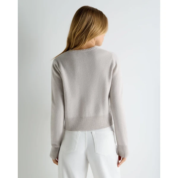 N.Peal Chunky Crop Cashmere Cardigan in Arctic Grey Melange