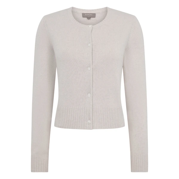 Chunky Crop Cashmere Cardigan in Arctic Grey Melange