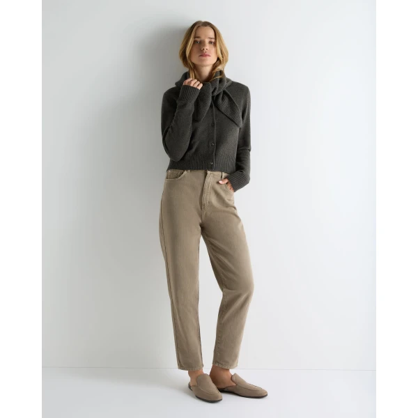 N.Peal Chunky Crop Cashmere Cardigan in Grey Moss