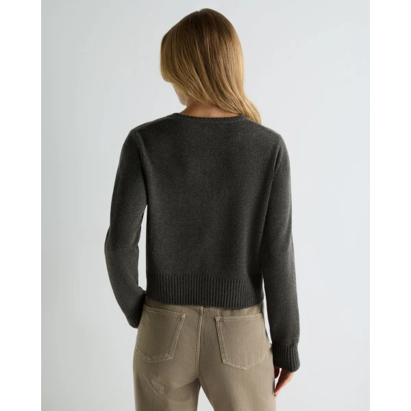 N.Peal Chunky Crop Cashmere Cardigan in Grey Moss