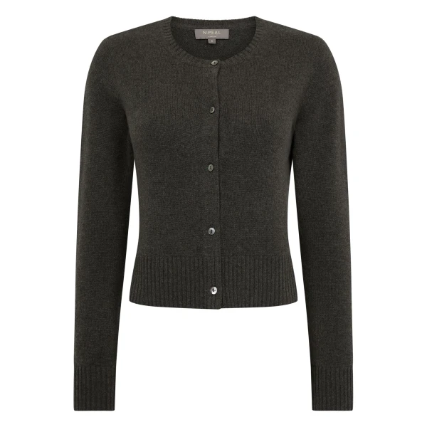 N.Peal Chunky Crop Cashmere Cardigan in Grey Moss | Cardigan | Coveti