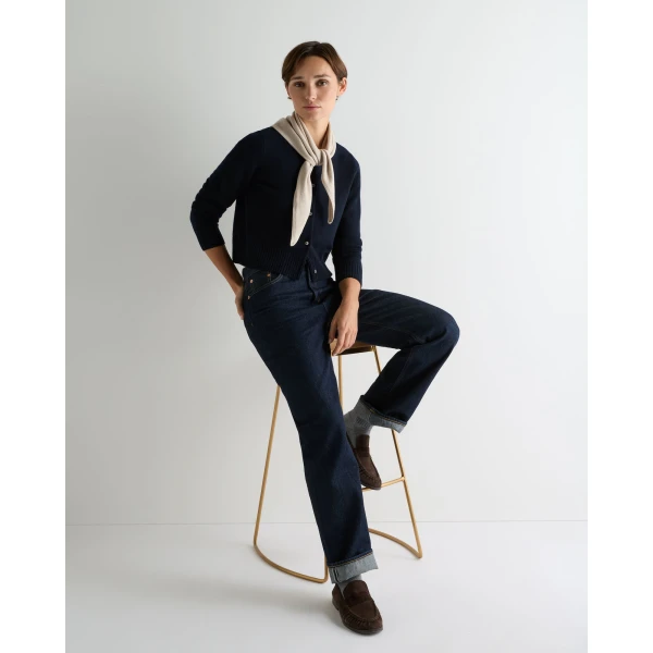 N.Peal Chunky Crop Cashmere Cardigan in Navy Blue