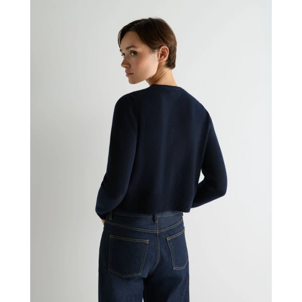 N.Peal Chunky Crop Cashmere Cardigan in Navy Blue