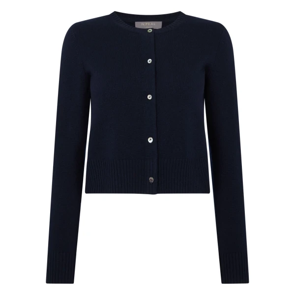N.Peal Chunky Crop Cashmere Cardigan in Navy Blue | Cardigan | Coveti